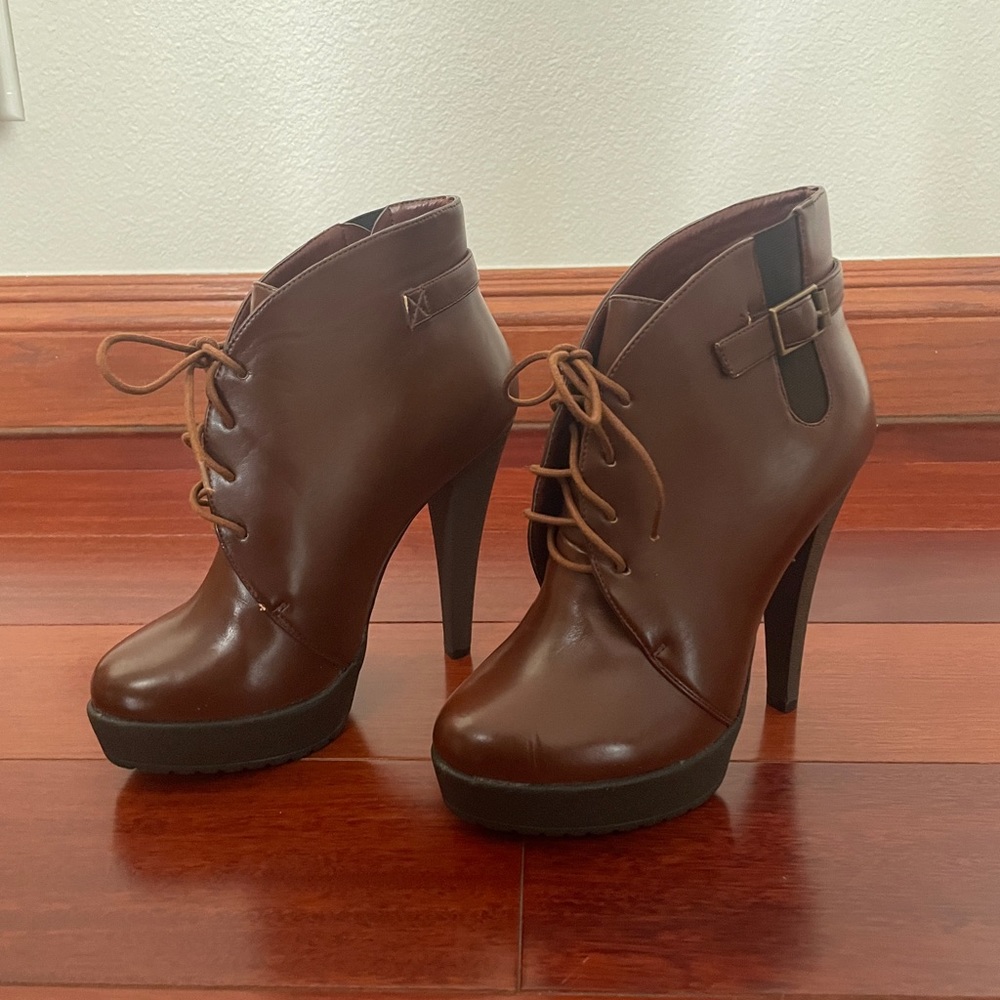Brown Charles David platform booties - almost brand new